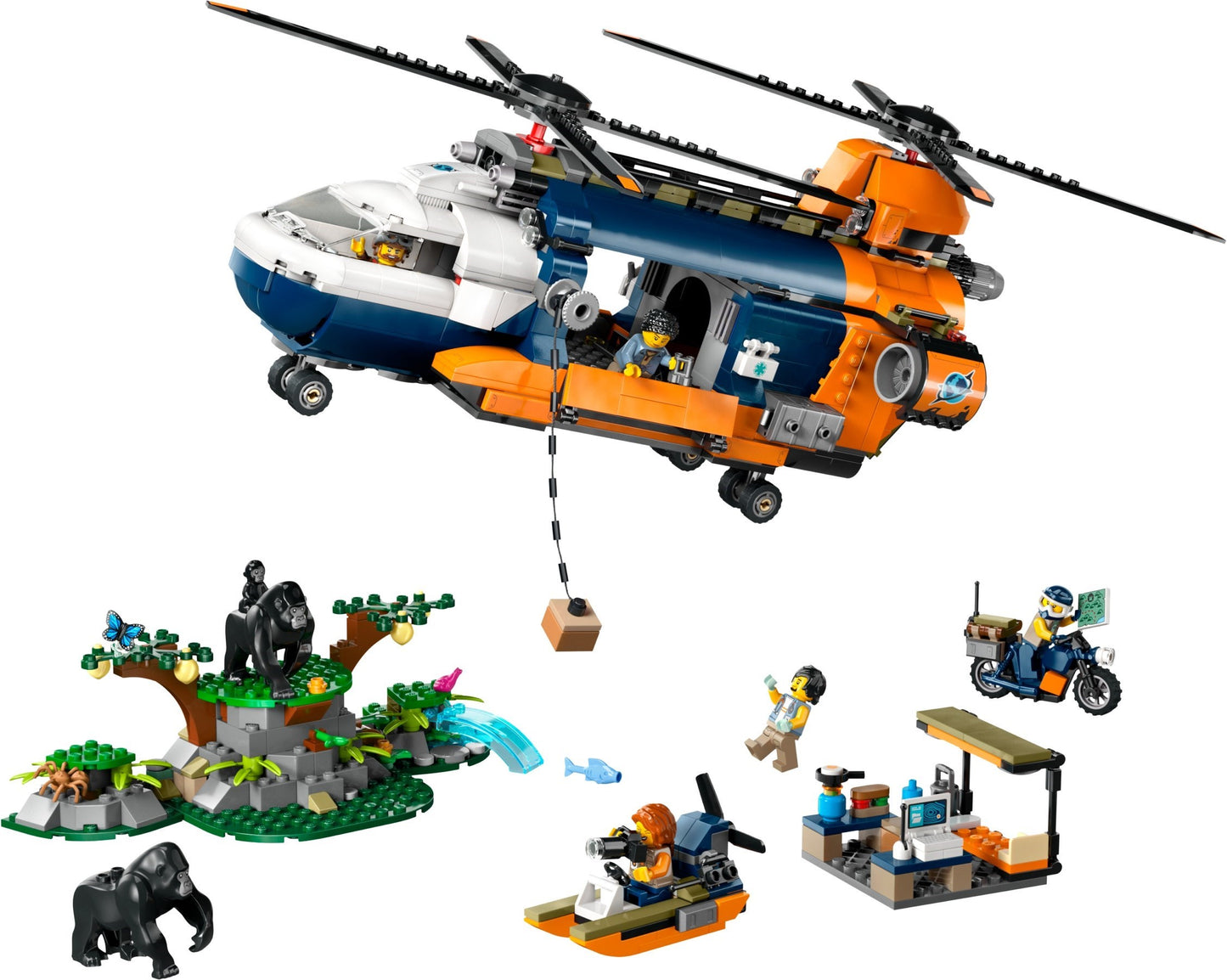 LEGO® City 60347 Dschungel-Erkundungshelikopter am Basislager